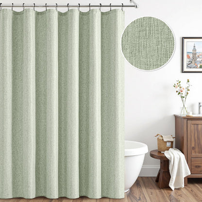 Cream Beige Linen Textured Fabric Shower Curtain Set - W72xL72
