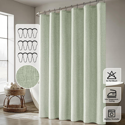 Cream Beige Linen Textured Fabric Shower Curtain Set - W72xL72