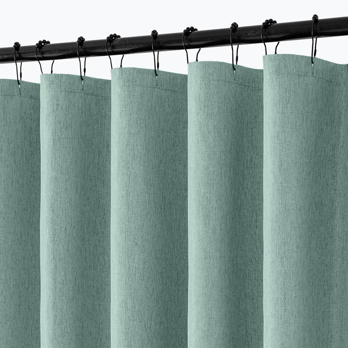 Cream Beige Linen Textured Fabric Shower Curtain Set - W72xL72
