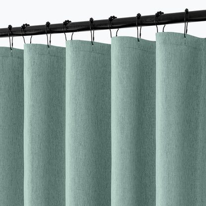 Cream Beige Linen Textured Fabric Shower Curtain Set - W72xL72