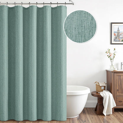 Cream Beige Linen Textured Fabric Shower Curtain Set - W72xL72