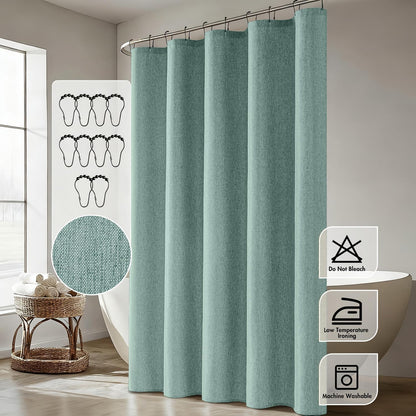 Cream Beige Linen Textured Fabric Shower Curtain Set - W72xL72