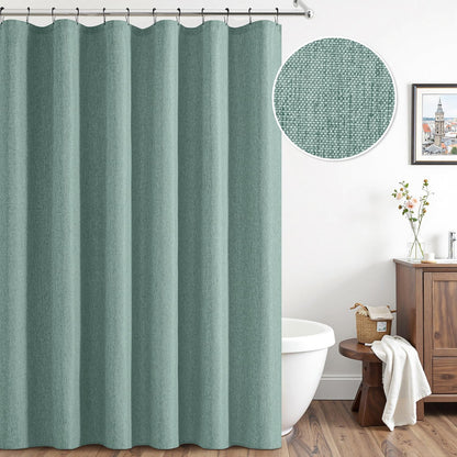Cream Beige Linen Textured Fabric Shower Curtain Set - W72xL72