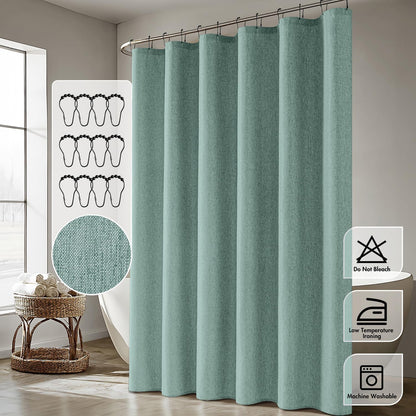 Cream Beige Linen Textured Fabric Shower Curtain Set - W72xL72