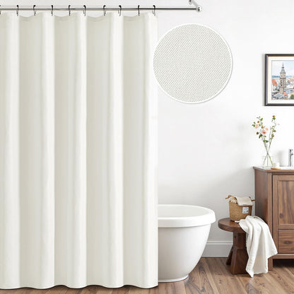 Cream Beige Linen Textured Fabric Shower Curtain Set - W72xL72
