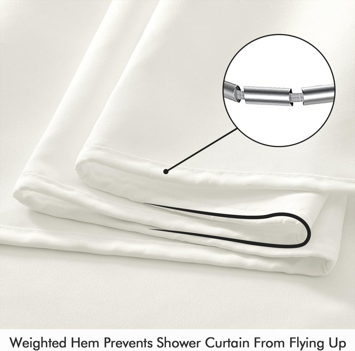 Cream Beige Linen Textured Fabric Shower Curtain Set - W72xL72