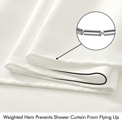 Cream Beige Linen Textured Fabric Shower Curtain Set - W72xL72