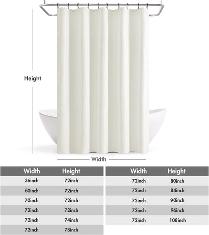 Cream Beige Linen Textured Fabric Shower Curtain Set - W72xL72
