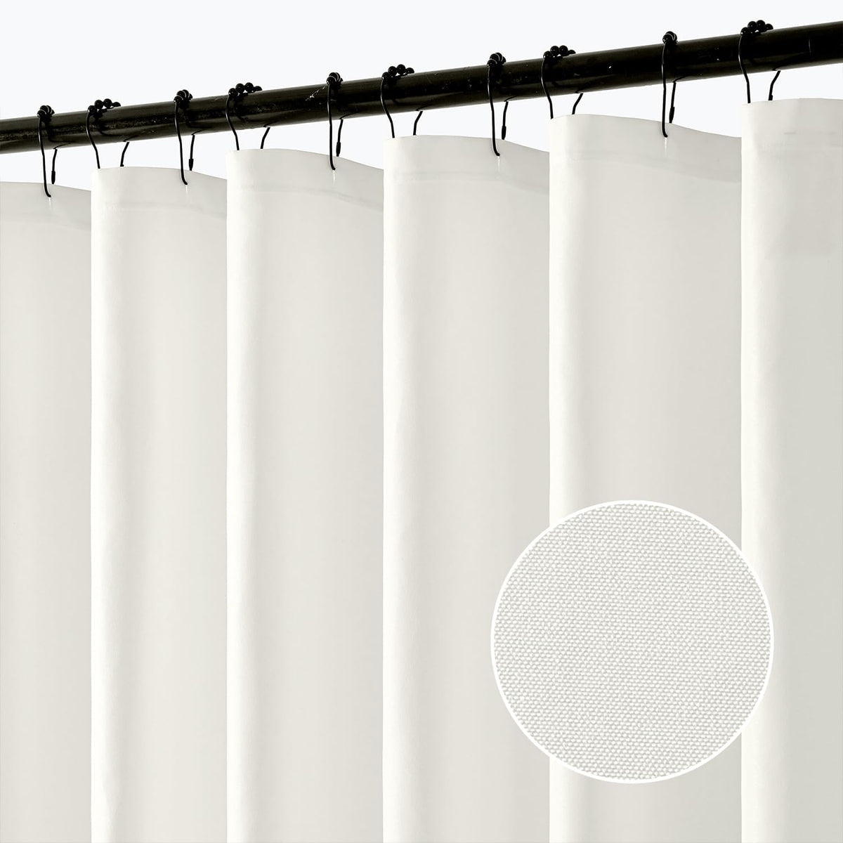 Cream Beige Linen Textured Fabric Shower Curtain Set - W72xL72