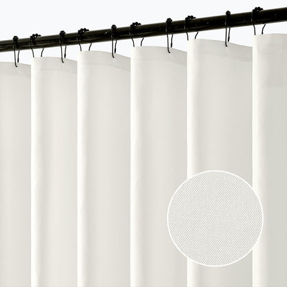 Cream Beige Linen Textured Fabric Shower Curtain Set - W72xL72