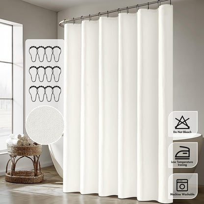 Cream Beige Linen Textured Fabric Shower Curtain Set - W72xL72