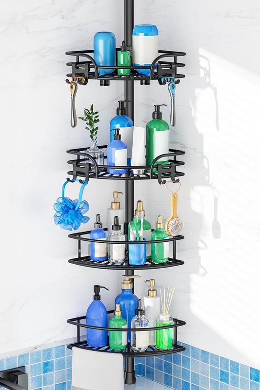 Corner Shower Caddy Tension Pole, Adjustable No-Drill Widen Shelves