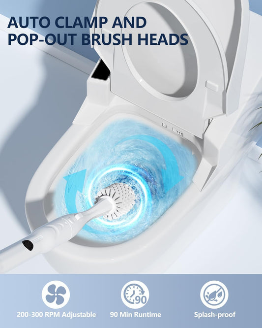 Electric Toilet Brush and Holder Set, 8 in 1 Electric Toilet Bowl Cleaning Kit with 8 Replaceable Brushes, Hard Nylon Brush and Soft Silicone Brush, 6 Refills Disposable Cleaner Brush