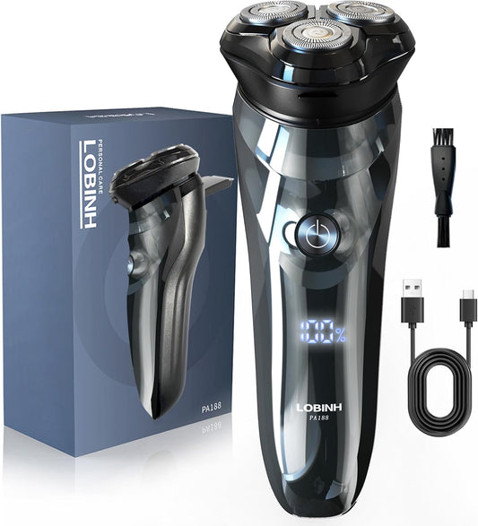 Electric Shaver for Men, 100% Washable Rotary Shaver, Men's Electric Razor | Rechargeable Waterproof, Wet & Dry Shaving with Pop-up Trimmer, 1 Hour Fast Charging, 4D Floating Head, LCD Power Indicator