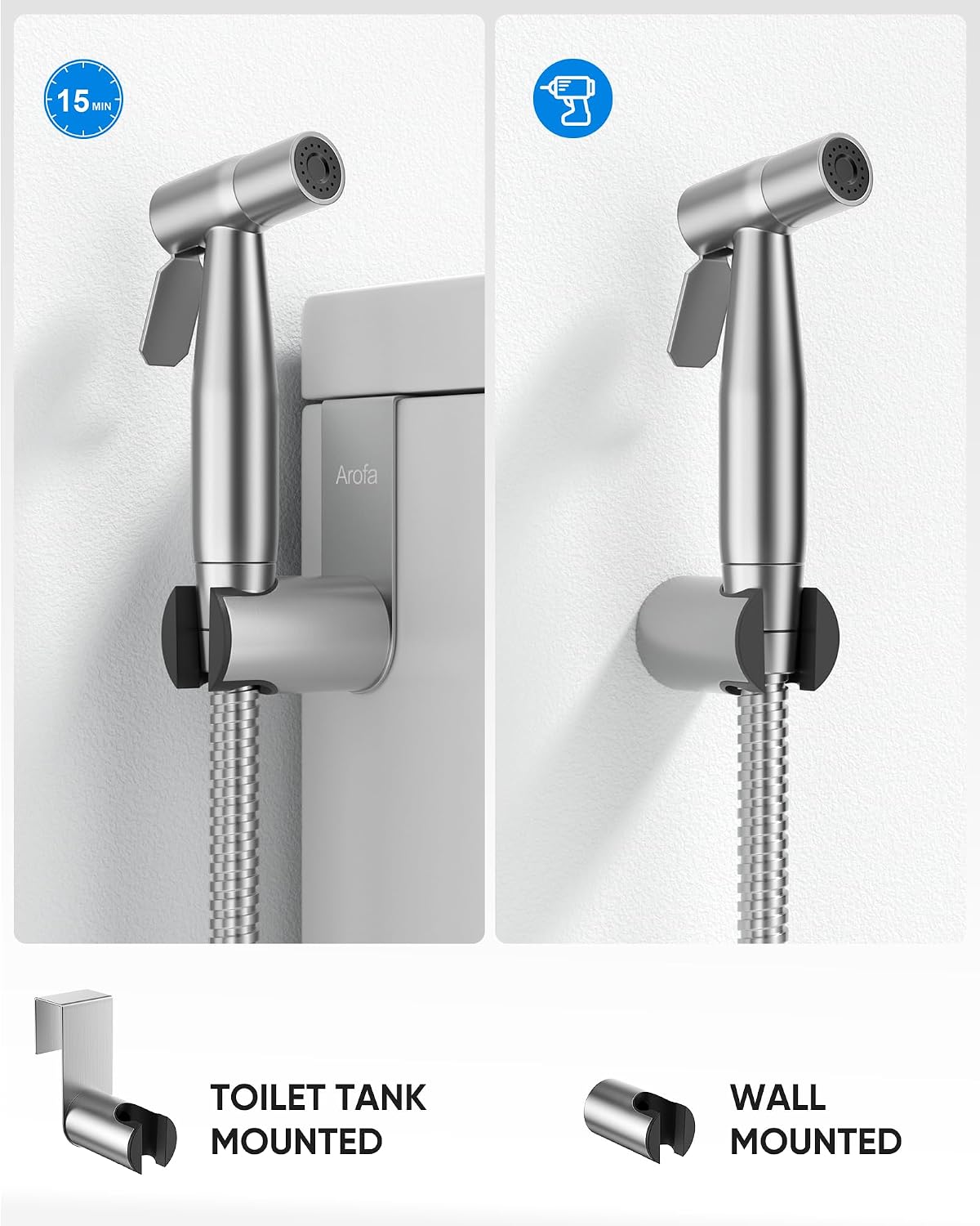 Handheld Bidet Sprayer, Bidet Attachment for Toilet, Brushed Nickel