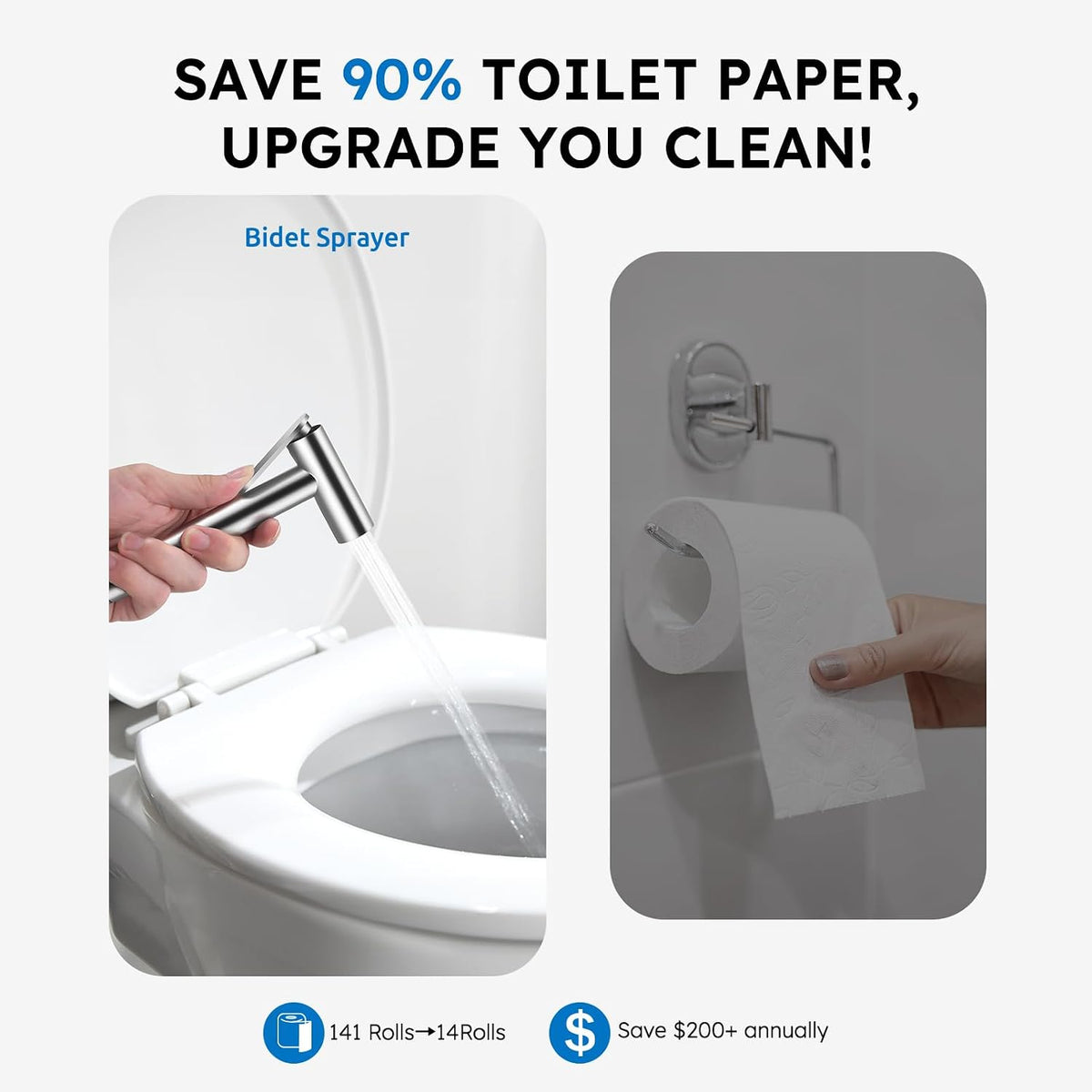 Handheld Bidet Sprayer, Bidet Attachment for Toilet, Brushed Nickel