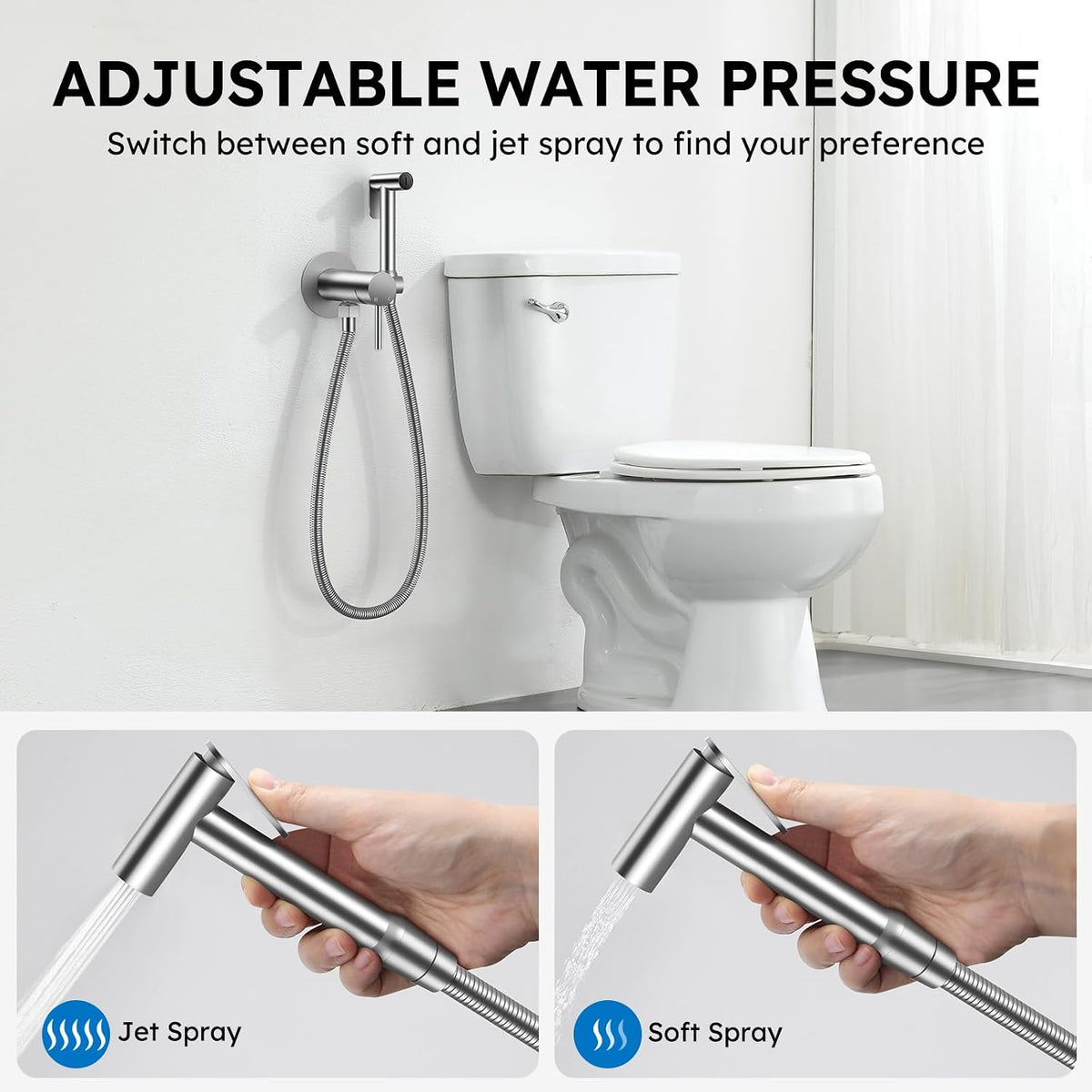 Handheld Bidet Sprayer, Bidet Attachment for Toilet, Brushed Nickel
