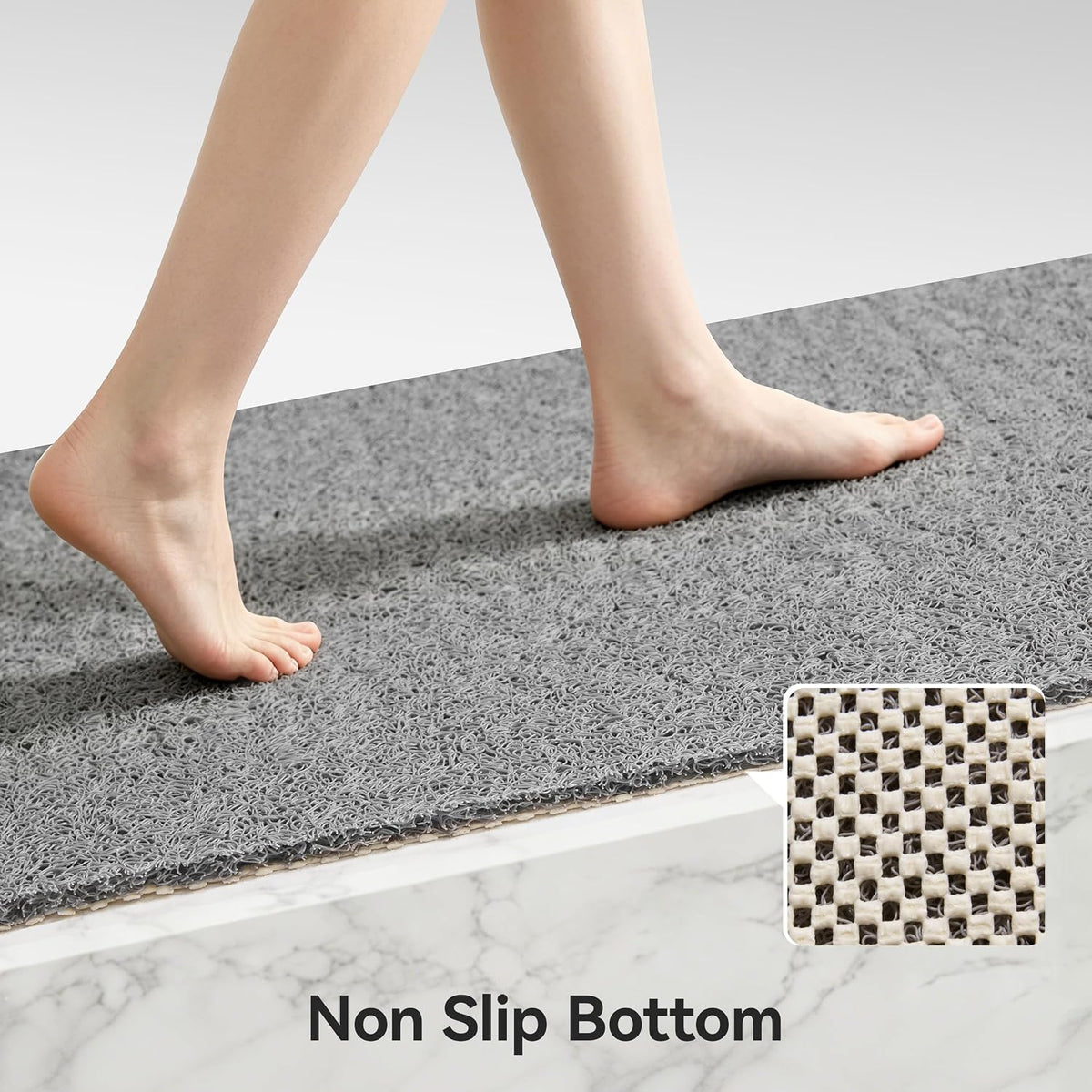 Soft Textured Bath, Shower, Tub Mat, 24x16 Inch Rectangular, Phthalate Free, Non Slip Comfort Bathtub Mats with Drain, PVC Loofah Bathroom Mat for Wet Areas, Quick Drying, Grey