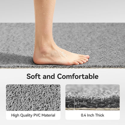 Soft Textured Bath, Shower, Tub Mat, 24x16 Inch Rectangular, Phthalate Free, Non Slip Comfort Bathtub Mats with Drain, PVC Loofah Bathroom Mat for Wet Areas, Quick Drying, Grey