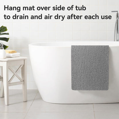 Soft Textured Bath, Shower, Tub Mat, 24x16 Inch Rectangular, Phthalate Free, Non Slip Comfort Bathtub Mats with Drain, PVC Loofah Bathroom Mat for Wet Areas, Quick Drying, Grey