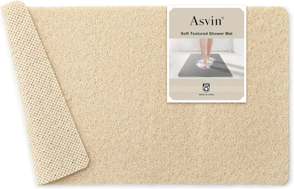 Soft Textured Bath, Shower, Tub Mat, 24x16 Inch Rectangular, Phthalate Free, Non Slip Comfort Bathtub Mats with Drain, PVC Loofah Bathroom Mat for Wet Areas, Quick Drying, Grey