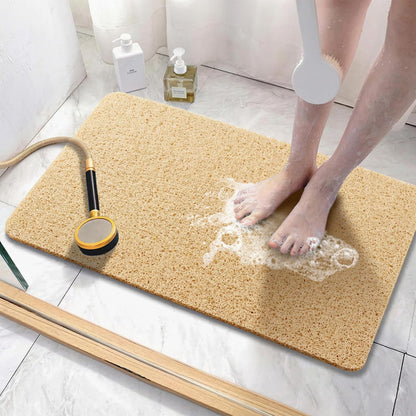 Soft Textured Bath, Shower, Tub Mat, 24x16 Inch Rectangular, Phthalate Free, Non Slip Comfort Bathtub Mats with Drain, PVC Loofah Bathroom Mat for Wet Areas, Quick Drying, Grey