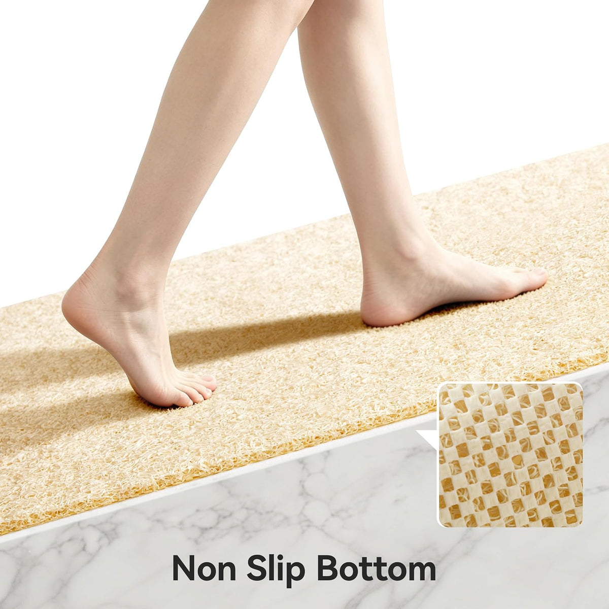 Soft Textured Bath, Shower, Tub Mat, 24x16 Inch Rectangular, Phthalate Free, Non Slip Comfort Bathtub Mats with Drain, PVC Loofah Bathroom Mat for Wet Areas, Quick Drying, Grey