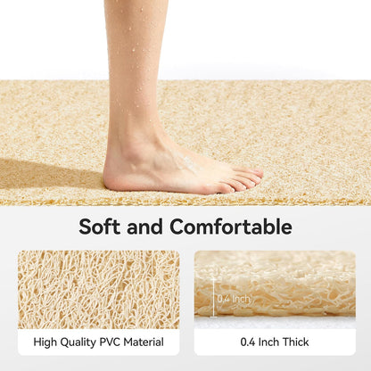 Soft Textured Bath, Shower, Tub Mat, 24x16 Inch Rectangular, Phthalate Free, Non Slip Comfort Bathtub Mats with Drain, PVC Loofah Bathroom Mat for Wet Areas, Quick Drying, Grey