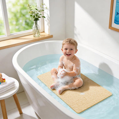 Soft Textured Bath, Shower, Tub Mat, 24x16 Inch Rectangular, Phthalate Free, Non Slip Comfort Bathtub Mats with Drain, PVC Loofah Bathroom Mat for Wet Areas, Quick Drying, Grey