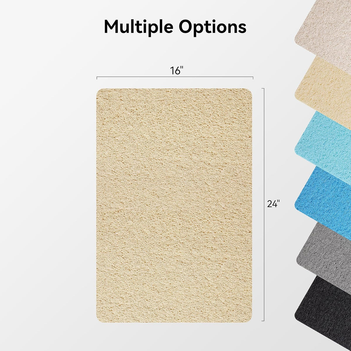 Soft Textured Bath, Shower, Tub Mat, 24x16 Inch Rectangular, Phthalate Free, Non Slip Comfort Bathtub Mats with Drain, PVC Loofah Bathroom Mat for Wet Areas, Quick Drying, Grey