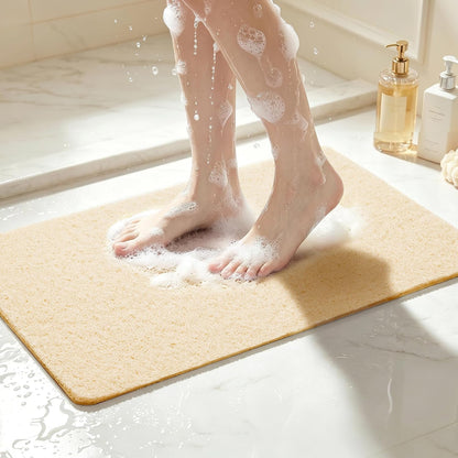 Soft Textured Bath, Shower, Tub Mat, 24x16 Inch Rectangular, Phthalate Free, Non Slip Comfort Bathtub Mats with Drain, PVC Loofah Bathroom Mat for Wet Areas, Quick Drying, Grey