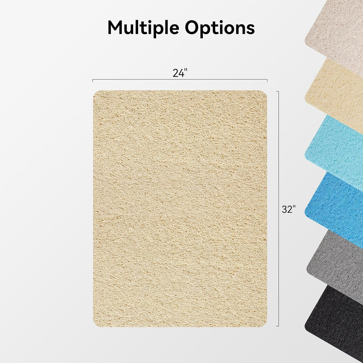 Soft Textured Bath, Shower, Tub Mat, 24x16 Inch Rectangular, Phthalate Free, Non Slip Comfort Bathtub Mats with Drain, PVC Loofah Bathroom Mat for Wet Areas, Quick Drying, Grey