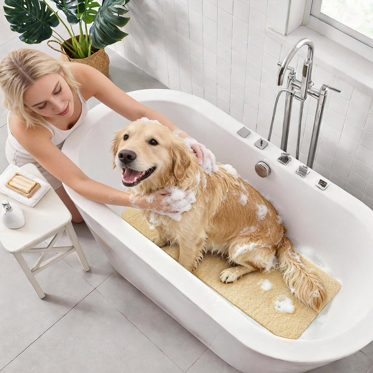 Soft Textured Bath, Shower, Tub Mat, 24x16 Inch Rectangular, Phthalate Free, Non Slip Comfort Bathtub Mats with Drain, PVC Loofah Bathroom Mat for Wet Areas, Quick Drying, Grey