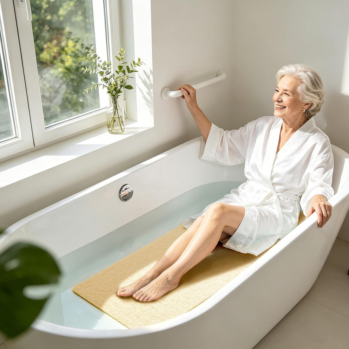 Soft Textured Bath, Shower, Tub Mat, 24x16 Inch Rectangular, Phthalate Free, Non Slip Comfort Bathtub Mats with Drain, PVC Loofah Bathroom Mat for Wet Areas, Quick Drying, Grey