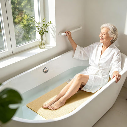 Soft Textured Bath, Shower, Tub Mat, 24x16 Inch Rectangular, Phthalate Free, Non Slip Comfort Bathtub Mats with Drain, PVC Loofah Bathroom Mat for Wet Areas, Quick Drying, Grey