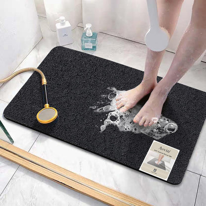 Soft Textured Bath, Shower, Tub Mat, 24x16 Inch Rectangular, Phthalate Free, Non Slip Comfort Bathtub Mats with Drain, PVC Loofah Bathroom Mat for Wet Areas, Quick Drying, Grey