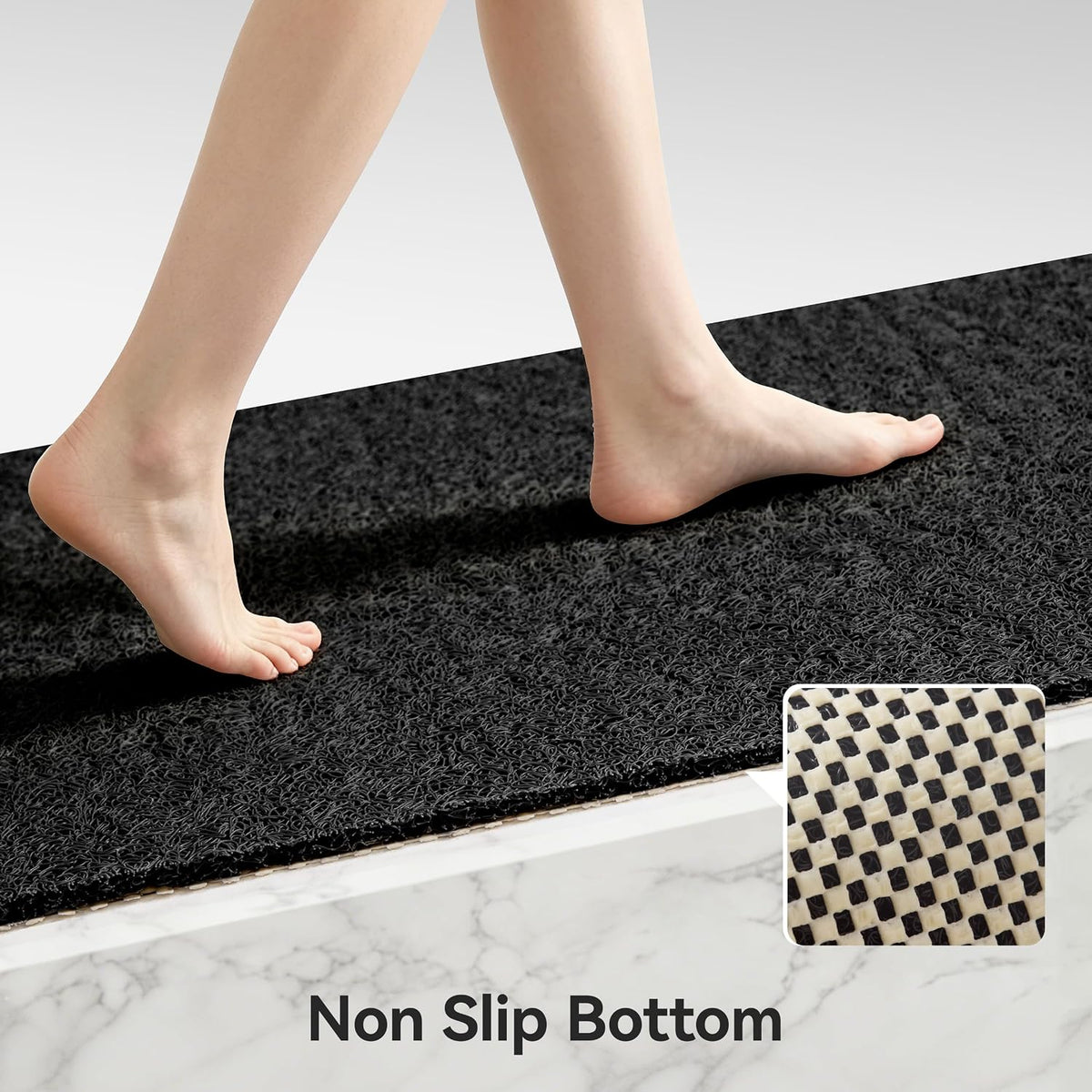 Soft Textured Bath, Shower, Tub Mat, 24x16 Inch Rectangular, Phthalate Free, Non Slip Comfort Bathtub Mats with Drain, PVC Loofah Bathroom Mat for Wet Areas, Quick Drying, Grey