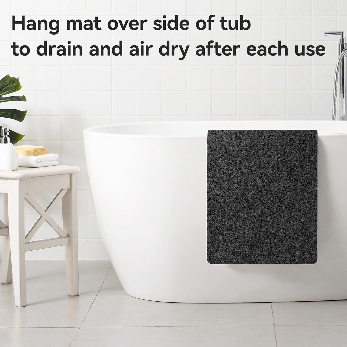Soft Textured Bath, Shower, Tub Mat, 24x16 Inch Rectangular, Phthalate Free, Non Slip Comfort Bathtub Mats with Drain, PVC Loofah Bathroom Mat for Wet Areas, Quick Drying, Grey