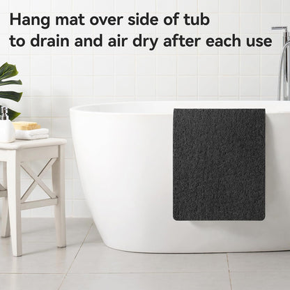 Soft Textured Bath, Shower, Tub Mat, 24x16 Inch Rectangular, Phthalate Free, Non Slip Comfort Bathtub Mats with Drain, PVC Loofah Bathroom Mat for Wet Areas, Quick Drying, Grey