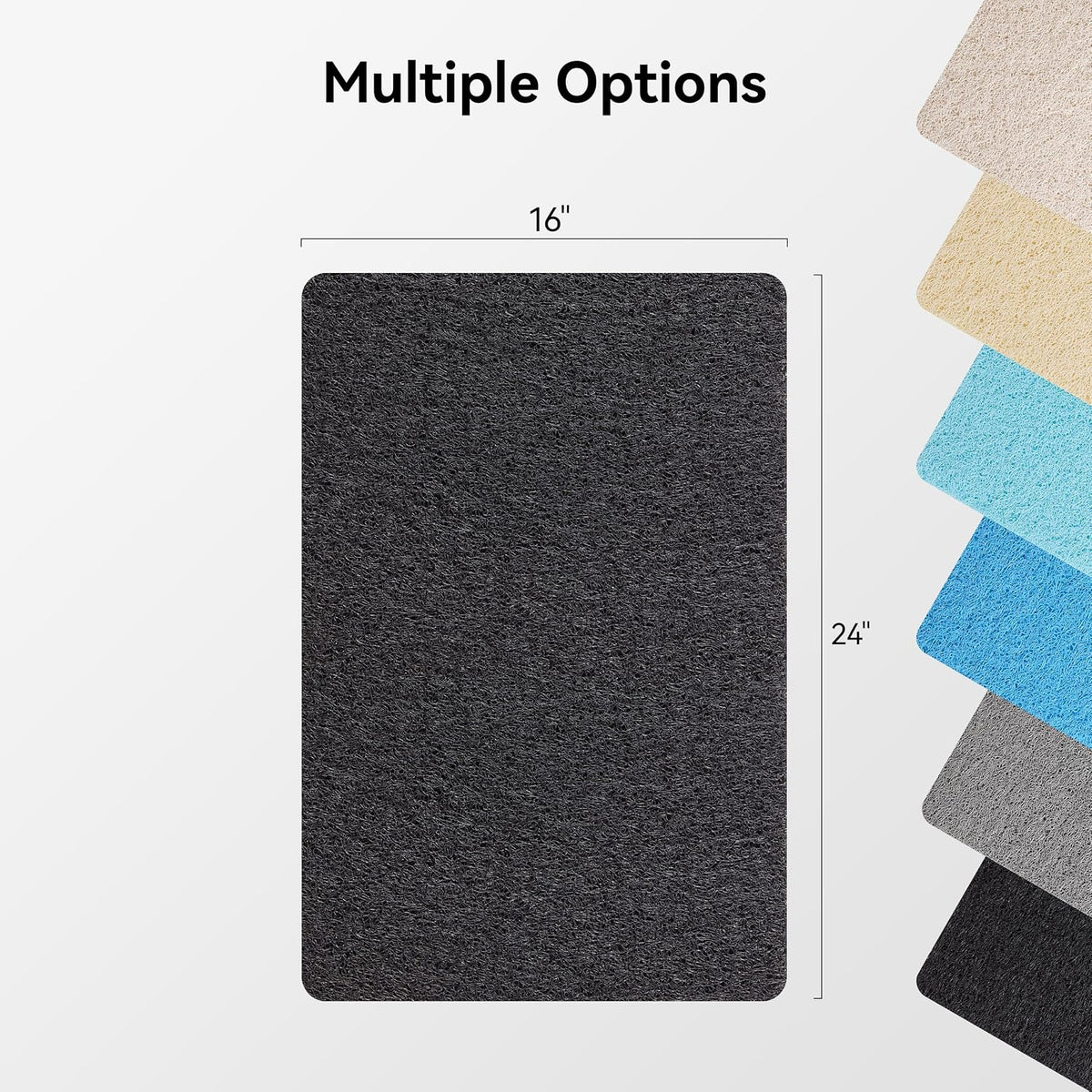 Soft Textured Bath, Shower, Tub Mat, 24x16 Inch Rectangular, Phthalate Free, Non Slip Comfort Bathtub Mats with Drain, PVC Loofah Bathroom Mat for Wet Areas, Quick Drying, Grey