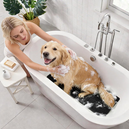 Soft Textured Bath, Shower, Tub Mat, 24x16 Inch Rectangular, Phthalate Free, Non Slip Comfort Bathtub Mats with Drain, PVC Loofah Bathroom Mat for Wet Areas, Quick Drying, Grey