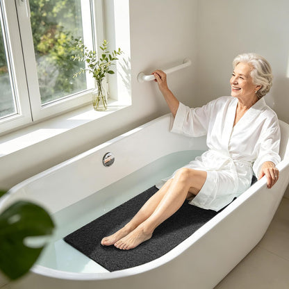 Soft Textured Bath, Shower, Tub Mat, 24x16 Inch Rectangular, Phthalate Free, Non Slip Comfort Bathtub Mats with Drain, PVC Loofah Bathroom Mat for Wet Areas, Quick Drying, Grey