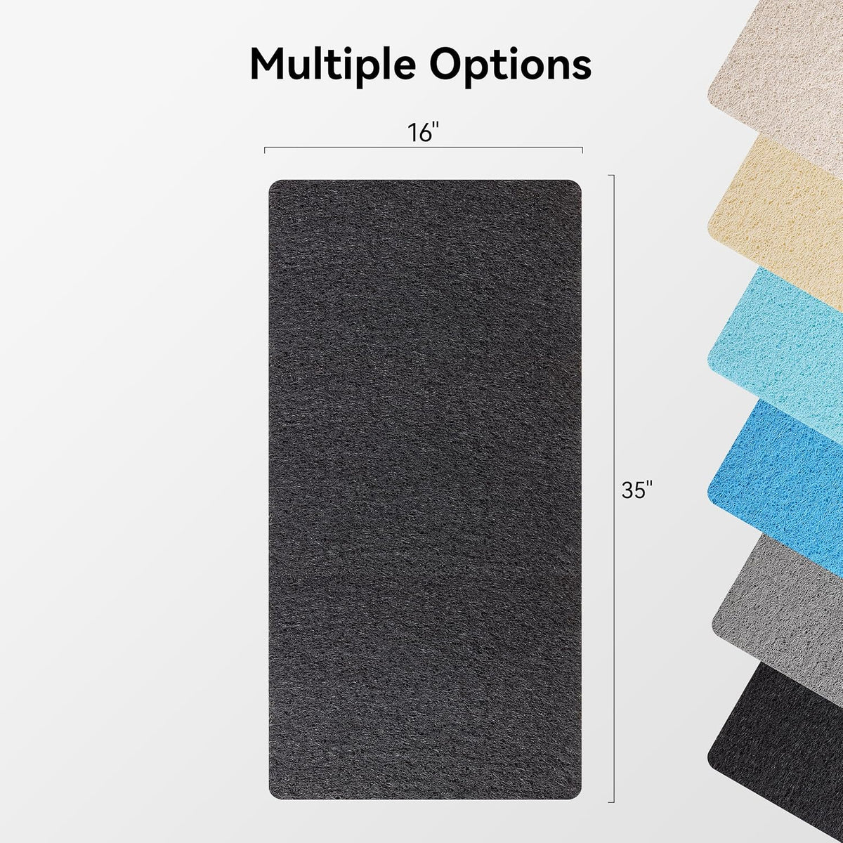 Soft Textured Bath, Shower, Tub Mat, 24x16 Inch Rectangular, Phthalate Free, Non Slip Comfort Bathtub Mats with Drain, PVC Loofah Bathroom Mat for Wet Areas, Quick Drying, Grey