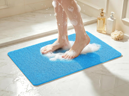 Soft Textured Bath, Shower, Tub Mat, 24x16 Inch Rectangular, Phthalate Free, Non Slip Comfort Bathtub Mats with Drain, PVC Loofah Bathroom Mat for Wet Areas, Quick Drying, Grey