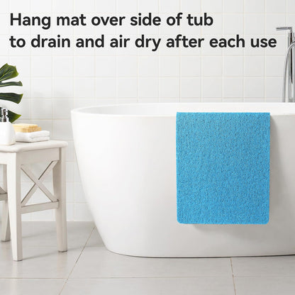 Soft Textured Bath, Shower, Tub Mat, 24x16 Inch Rectangular, Phthalate Free, Non Slip Comfort Bathtub Mats with Drain, PVC Loofah Bathroom Mat for Wet Areas, Quick Drying, Grey