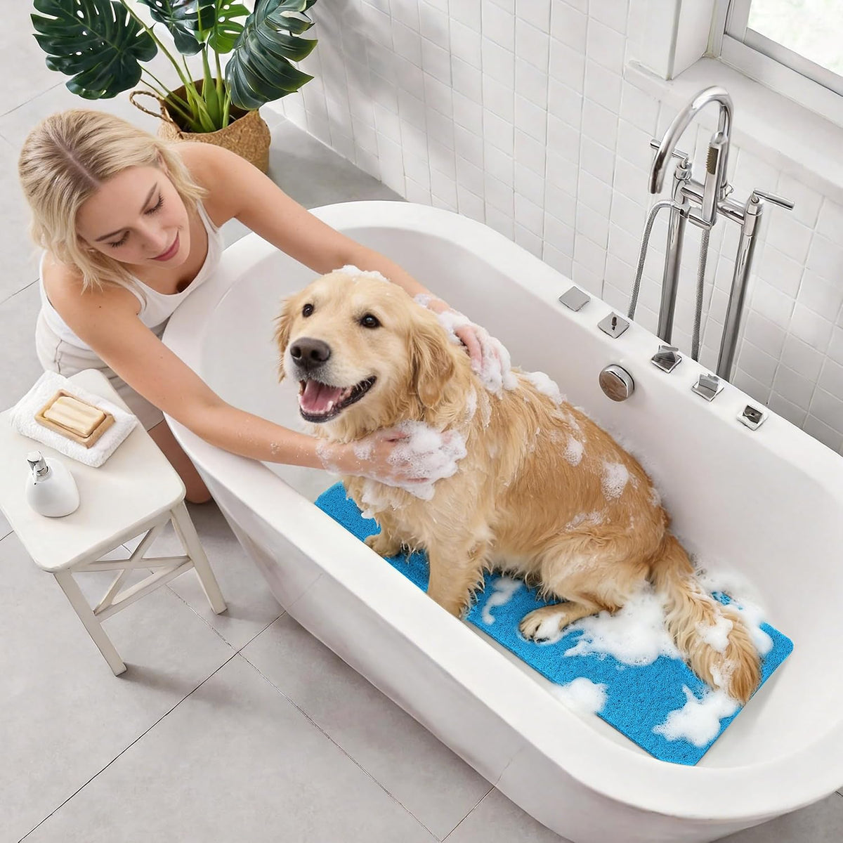Soft Textured Bath, Shower, Tub Mat, 24x16 Inch Rectangular, Phthalate Free, Non Slip Comfort Bathtub Mats with Drain, PVC Loofah Bathroom Mat for Wet Areas, Quick Drying, Grey