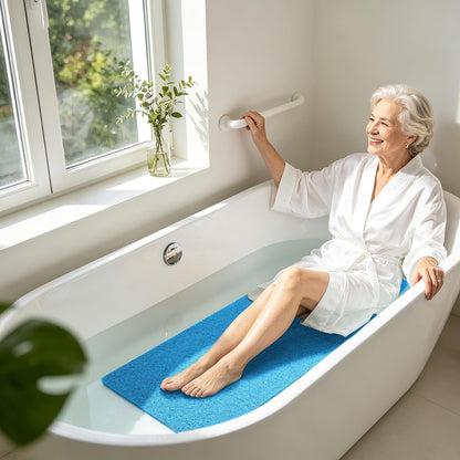 Soft Textured Bath, Shower, Tub Mat, 24x16 Inch Rectangular, Phthalate Free, Non Slip Comfort Bathtub Mats with Drain, PVC Loofah Bathroom Mat for Wet Areas, Quick Drying, Grey