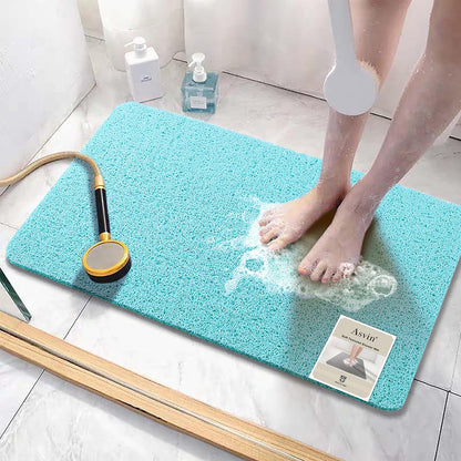 Soft Textured Bath, Shower, Tub Mat, 24x16 Inch Rectangular, Phthalate Free, Non Slip Comfort Bathtub Mats with Drain, PVC Loofah Bathroom Mat for Wet Areas, Quick Drying, Grey