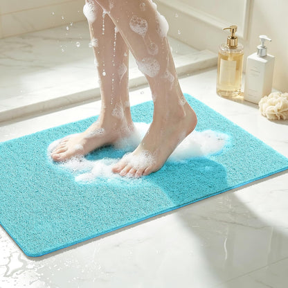 Soft Textured Bath, Shower, Tub Mat, 24x16 Inch Rectangular, Phthalate Free, Non Slip Comfort Bathtub Mats with Drain, PVC Loofah Bathroom Mat for Wet Areas, Quick Drying, Grey