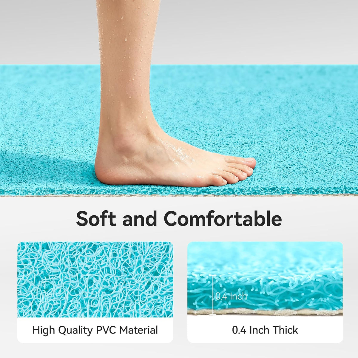 Soft Textured Bath, Shower, Tub Mat, 24x16 Inch Rectangular, Phthalate Free, Non Slip Comfort Bathtub Mats with Drain, PVC Loofah Bathroom Mat for Wet Areas, Quick Drying, Grey